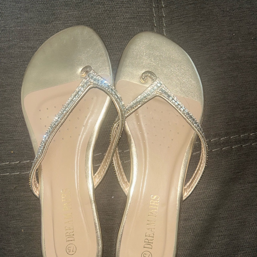 Women's Gold Rhinestone Thong Sandals